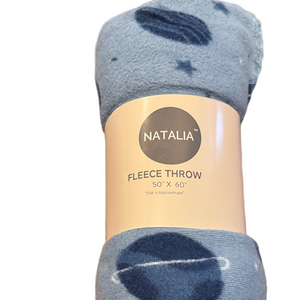 Natalia Outer Space Planets Galaxy Blue Fleece Throw Blanket NWT